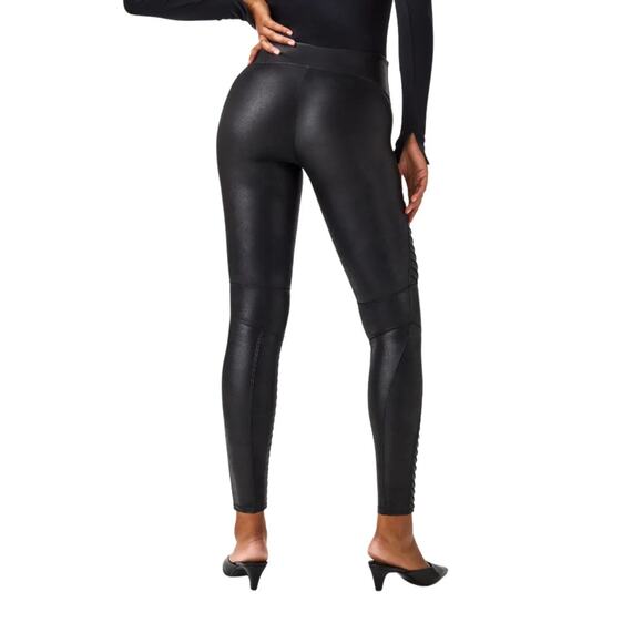 Spanx Black Faux Leather High Rise Moto Leggings Size Large - Picture 2 of 7